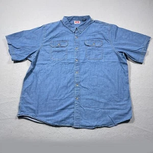 Vintage Wrangler  Chambray Shirt Men 3XL Short Sleeve Blue Button Up Casual - Picture 1 of 9