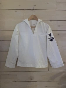 VTG 1960s USN Navy White Cotton Sailor Top Vietnam Era USS Semmes Petty Officer - Picture 1 of 11