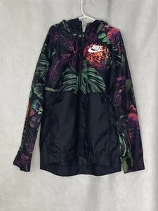 Nike Youth Windbreaker Hooded Lightweight Tropical Print Black Multi Size Large - Picture 1 of 9