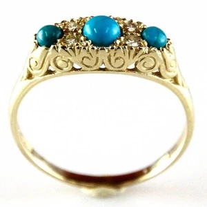Nuevo anillo de diseñador turquesa y diamantes de oro amarillo de 14 K - Imagen 1 de 6
