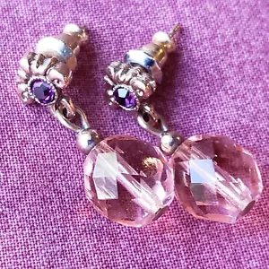 Pendientes colgantes vintage de cristal de amatista facetado rondelle tono dorado E1 - Imagen 1 de 14