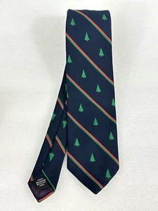 Alynn Men’s Vintage Christmas Tie Navy Red Green With Trees And Stripes. 57L - Picture 1 of 4
