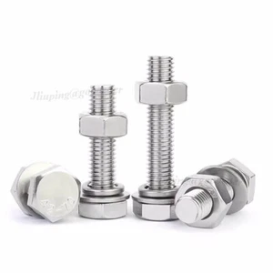 M5 M6 M8 Hexagon Head Screw+Nut+Flat/Spring Washer 4pcs Kit 304 Stainless Steel - Picture 1 of 9