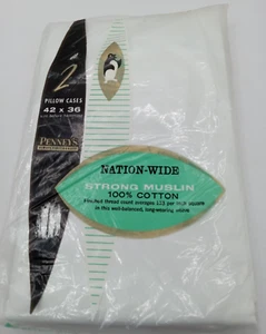 Vintage Penney's Nation-Wide Strong Muslin White Pillowcases Set of 2 - Picture 1 of 2