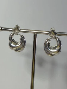 TN-56 Mexico 925 Sterling Silver Dangle Earrings Large Modern Geometric Swirl - Picture 1 of 15