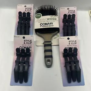 Conair Classic Wood Detangle & Style Paddle Brush & Style Clip Set (Thick Hair) - Picture 1 of 18