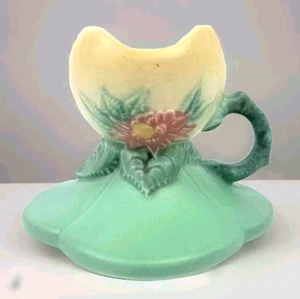 Hull Pottery Candle Holder Cream & Green Floral Design W30 USA - Picture 1 of 7