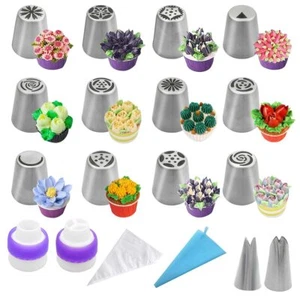 Russian Flower Piping Tips Set 47 Pcs Cake & Cupcake Decorating Kit for Baking - Picture 1 of 6