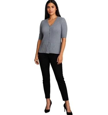 Cardigã Van Heusen azul cinza com nervuras XL botões de madrepérola #luxo - Imagem 1 de 4