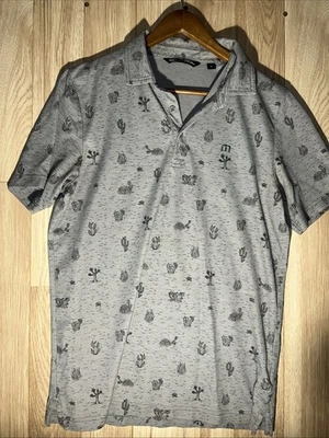 Travis Mathew Men’s Medium Gray Desert Drink Polo Button Golf Shirt Cactus Cacti - Image 1 of 4