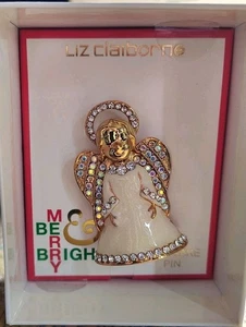 Hermoso broche vintage Angel Aurora BOREALIS tono dorado esmalte blanco prendedor - Imagen 1 de 4