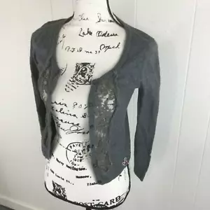 HOLLISTER Button Down Lace Trim Long Sleeve Gray Cardigan Sweater Womens Size XS - Picture 1 of 11
