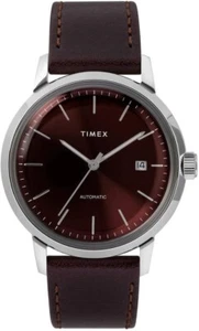 Timex Marlin Burgundy Leather Strap Automatic Men's Watch TW2T23200 - Picture 1 of 7