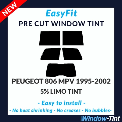 EasyFit Static Pre Cut Window Tint For Peugeot 806 MPV 1995-2002 - 5% Limo Rear - Image 1 of 3