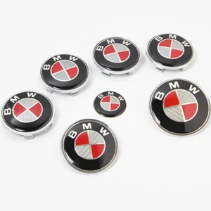 7X For B-M-W Black And Red HubCaps Steering Wheel Emblem Badge Set 82+74mm 68mm - Picture 1 of 2
