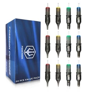 Poseidon Tattoo Cartridge Needles 50Pcs Assorted Mixed Size Round Liner Shader - Picture 1 of 7