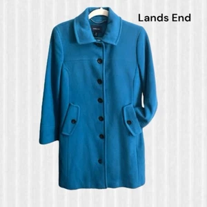Lands End Coat Women's Size 4P Teal Wool Cashmere Mid-Length Button Up Pockets - Picture 1 of 13