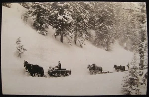 Horse Drawn Sleighs Crossing Snowy Winter Mountain Pass Sanborn RPPC Postcard - Picture 1 of 2