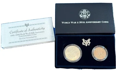 (1) 1991/95 World War II $1 Silver Dollar & Clad Half Proof 2 Coin Set w/Box&COA - Image 1 of 4