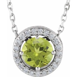 Collar de peridoto natural de platino y 0,05 CTW diamante natural estilo halo de 16 - Imagen 1 de 2