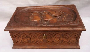 French Wedding Letter Box Carved Wood Breton Quimper Lock Key - Picture 1 of 10