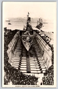 Postcard RPPC Dry Dock Callao Peru Navy Battleship - Picture 1 of 2