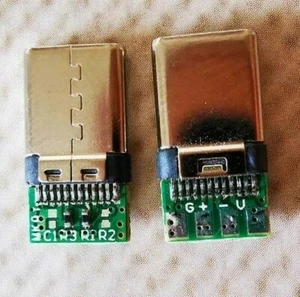 2X Prise Connecteur Prise USB Type C Mâle Bricolage Soudure avec Résistances R1 et R3 UK - Photo 1/5