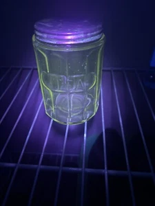 Antique Hoosier Glass 12 Paneled Tea Canister Jar Tin Lid Uranium Glass - Picture 1 of 16