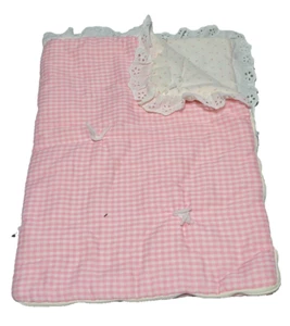 Vintage White & Pink Checkerboard Pattern Baby Doll Bunting Bag Stroller Clothes - Picture 1 of 3
