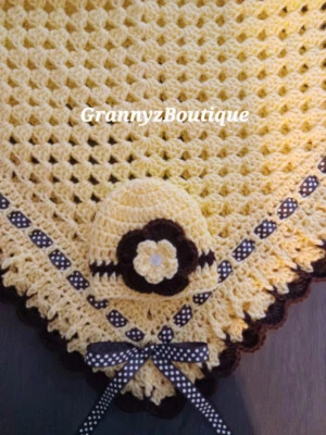 Crochet Baby Blanket Set  Baby Hat Yellow Brown, Baby Girl Baby Shower Newborn - Image 1 of 3