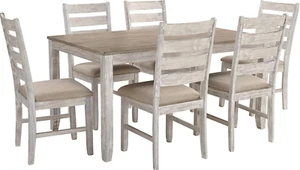 7 Piece Dining Table Set Wood Upholstered Chairs Kitchen Furniture For 6 White - Picture 1 of 11
