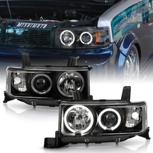 2004-2006 Scion xB bB 1NZ-FE 2NZ-FE Black Halo Angel Eye Projector Headlight Set - Picture 1 of 7
