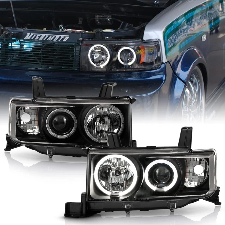 2004-2006 Scion xB bB 1NZ-FE 2NZ-FE Black Halo Angel Eye Projector Headlight Set - Image 1 of 4