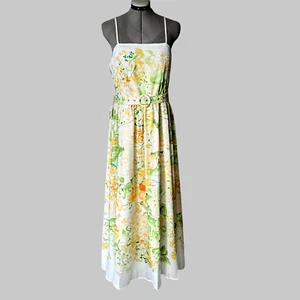 NWT - Dalia MacPhee Yellow and Green Floral Maxi Fit n Flare Sundress Size Large - Picture 1 of 12