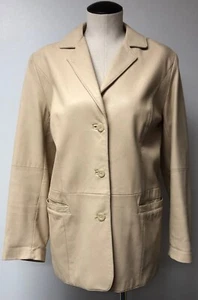 CHAQUETA BLAZER DEPORTIVA DE CUERO CREMA MARINA RINALDI 3 BOTONES FRONTAL TALLA 19 EE. UU. TALLA M - Imagen 1 de 15