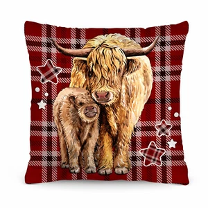 Pair Of Cows - Red Check - 26cm x 26cm - Personalised Text Cushion - Picture 1 of 9