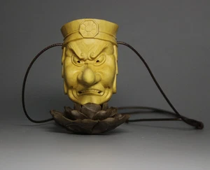 QH002 - 6*5.2*4 CM Hand Carved Boxwood carving Netsuke : Tengu Monste Devil Mask - Picture 1 of 4