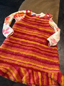 Vintage Baby Lulu Fleece Streifen Pullover Kleid + Shirt Mädchen Gr. 2T/3T - Bild 1 von 4
