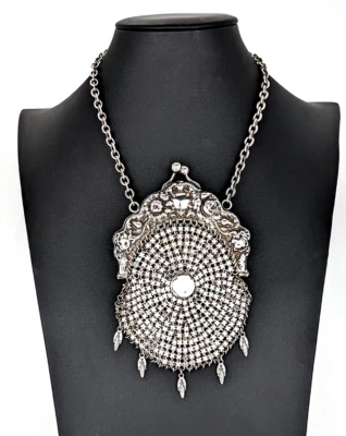 Antiguo monedero alemán de malla de plata con colgantes - 1901 Foto 1 de 2