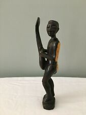 VTG HAND CARVED WOODEN IVORY COAST STATUE MAN WITH MUSICAL INSTRUMENT