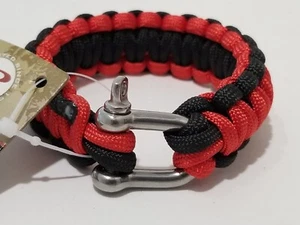 Black & Red Survival Paracord Cobra Bracelet w/D-Shackle 8" Rothco #911 Redline - Picture 1 of 2
