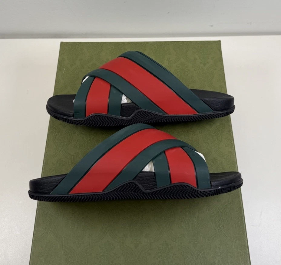 Talla 8G (9 EE. UU.) - Sandalia Gucci Agrado Negra Verde Roja Goma Web Slide Foto 1 de 4