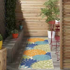 Aloha Indoor/Outdoor Multicolor 2'3'' x 10' Area-Rug, Tropical, Botanical, Ea... - Picture 1 of 9
