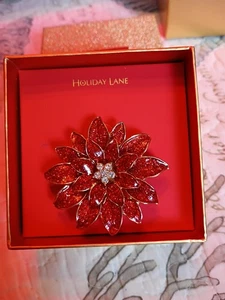 HOLIDAY LANE MACYS⭐ EMAILLIERTE WEIHNACHTSBLUMENBROSCHE Vintage  - Bild 1 von 5