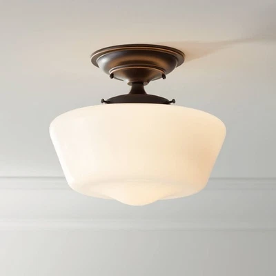 Schoolhouse Vintage Ceiling Light Semi Flush Mount Fixture 12" Bronze Glass - Image 1 of 4