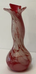 "Florero vintage de vidrio artístico moteado soplado a mano de Murano raro Italia 7,5"" rojo blanco" - Imagen 1 de 8