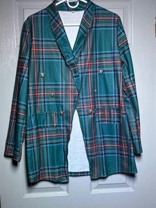 Chaqueta bata franela mujer mediana ligera, cómoda frente abierto verde cuadros - Imagen 1 de 11