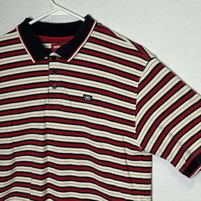 Camisa Polo Ecko Unltd Juvenil XL Roja Negra Tostada Crema Rayas Algodón Ropa de Calle Y2K Foto 1 de 4