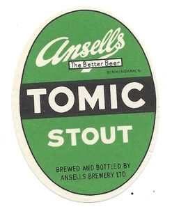 ANSELLS TOMIC STOUT, BIRMINGHAM, no content measure Bottle Label - Picture 1 of 1