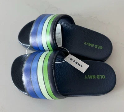 OLD NAVY BOYS OPEN TOE BLUE STRIPED SLIDES SANDALS SLIP ON RUBBER SHOES 10 - 11 - Image 1 of 4